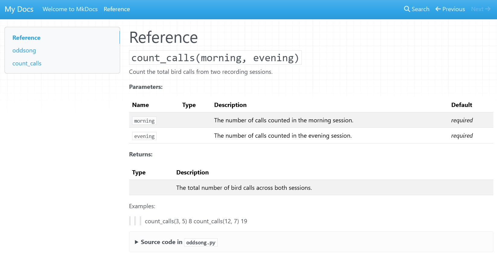 API reference page.